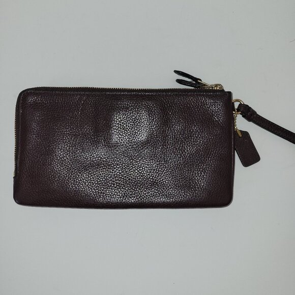 Coach Double Zip Brown Pebble Leather Wallet Wristlet Style Number 54052 - Picture 2 of 8